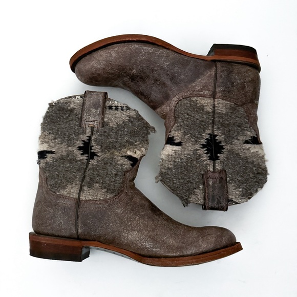 Stetson Sandia Serape Aztec Textile Western Leather Ankle Round Toe Boots - Picture 4 of 7